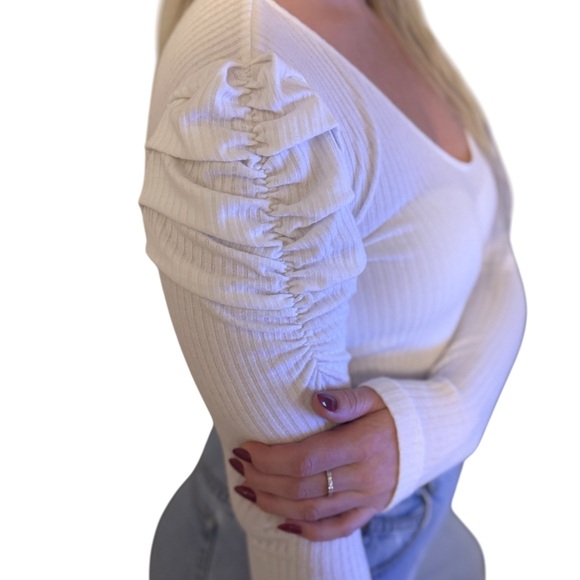 Mango ribbed long sleeve white top - Picture 2 of 2